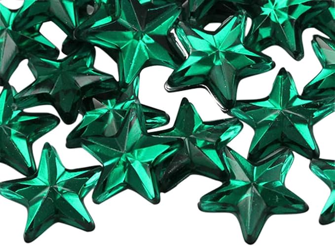 Allstarco Star Rhinestones Embelishments 15mm Flat Back Acrylic Plastic Gems for Jewelry, Crafts, Costumes, Invitations, Cosplay - 35 Pieces (Green Emerald .MD)