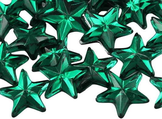 Allstarco Star Rhinestones Embelishments 15mm Flat Back Acrylic Plastic Gems for Jewelry, Crafts, Costumes, Invitations, Cosplay - 35 Pieces (Green Emerald .MD)