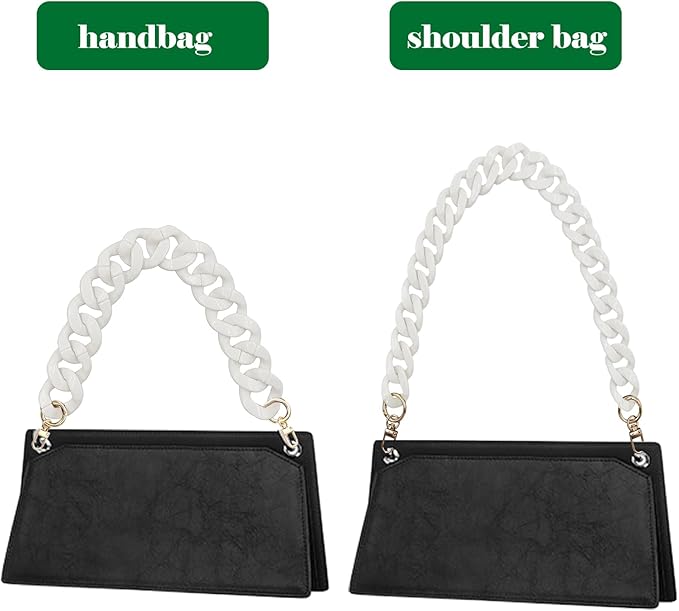 DaKuan 2 Pack White Acrylic Large Flat Bag Chains - 15.7" Handbag Strap & 23.5" Adjustable Shoulder Strap | Detachable Replacement Straps for Tote Bags, Purses, Clutches, DIY Crafts