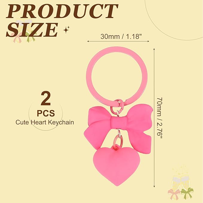 PATIKIL Cute Heart Keychain for Women, Bow Heart Purse Charm Bag Charm Accessories for Handbag Car Purse Backpack Wallet