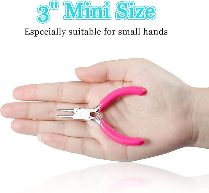 SPEEDWOX Mini Round Nose Pink PVC Handle Pliers - 3" Jewelry Making & Wire Wrapping DIY Craft Hobby Supplies