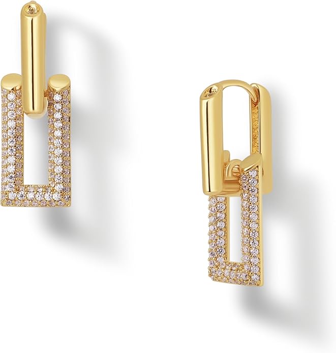 OZEL 14K Gold & Silver Plated Paperclip Chain Earrings with Cubic Zirconia – Dangle, Hoop, Huggie, Stud Styles – Women’s Fashion Jewelry Gift