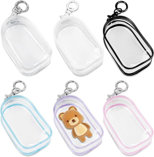 6 Pcs Clear Figure Display Bag with Keychain, Zipper Clear Display Case, Mini Doll Pouch for Figures Collectibles