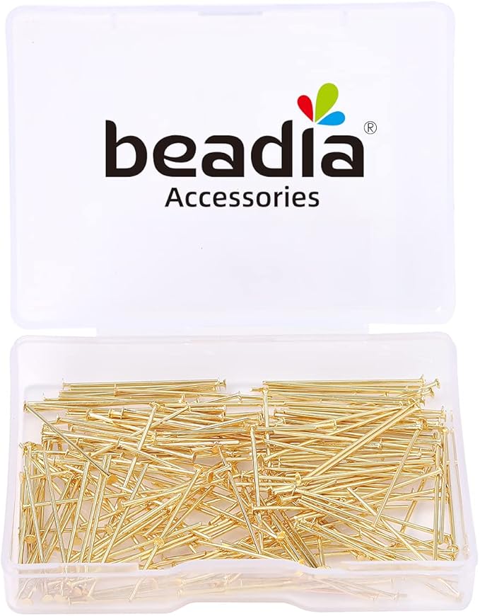 14K Gold Plated Flat Head Pins Non Tarnish 25mm 200pcs for Jewelry Making Findings