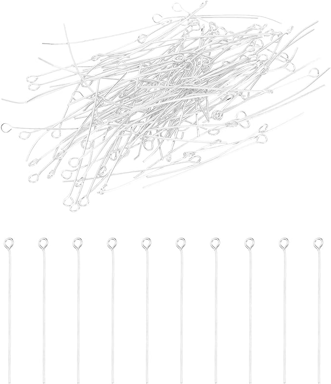 PATIKIL 45mm Open Eye Pins, 150Pcs 23 Gauge Metal Head Pins Needles Eye Pins for Jewelry Making Findings Earring Necklace Bracelet DIY Crafts, Silver Tone