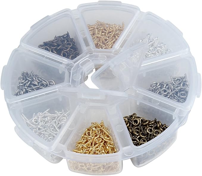 Metal Screw Eye Pins Hooks 5X12mm Heavy Duty Screw Eye Pins for DIY Jewelry Making Mixed Plated Eye Bolt Arts & Crafts Project 200 Pcs/lot