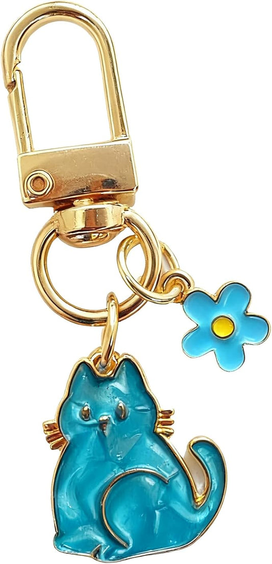 Cat Keychain For Women, Enamel Flower Shell Pearl Colorful Flow Hemp Cartoon Small And Cute Charm Gift Accessories