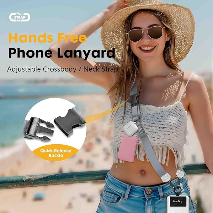 Phone Lanyard Crossbody, Silver Gray Cell Phone Strap for Around The Neck Adjustable, Anti Theft Cute Lanyard for iPhone Case ID Holder Keys Accessories Travel Essential
