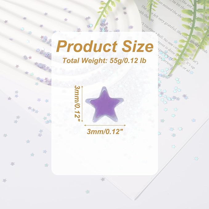 uxcell 1.94oz(55g) Star Glitter Confetti, 3mm Art Craft Glitter Holographic Sequins Table Confetti Laser Sequins for Crafts DIY Nail and Party Wedding Festival Decoration, Light Purple