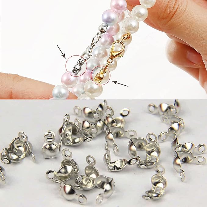 500 Pieces Silver Calotte Ends Knot Covers for DIY Bracelet Jewelry Making, Clamshell Metal Plated Open Bead Tips Endcaps (Platinum)