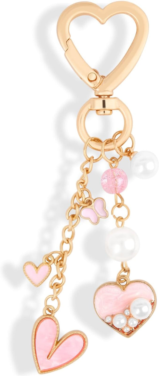 Y2K Keychain Set Heart Butterfly Pearl Flower Bag Charms,Cute Aesthetic Accessories for Women Gifts Keys Bags Purse