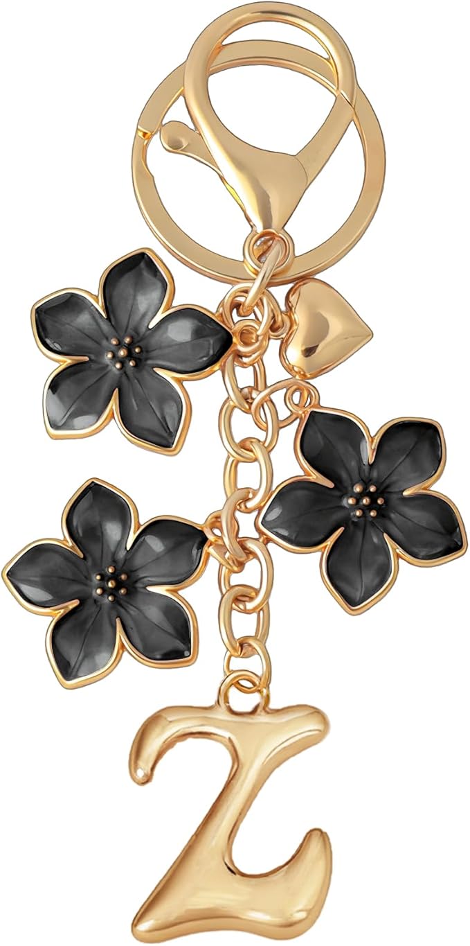 Snycler Bubble Initial Keychain Graceful Flower for bags car remote–A-Z Letter Charms for Women