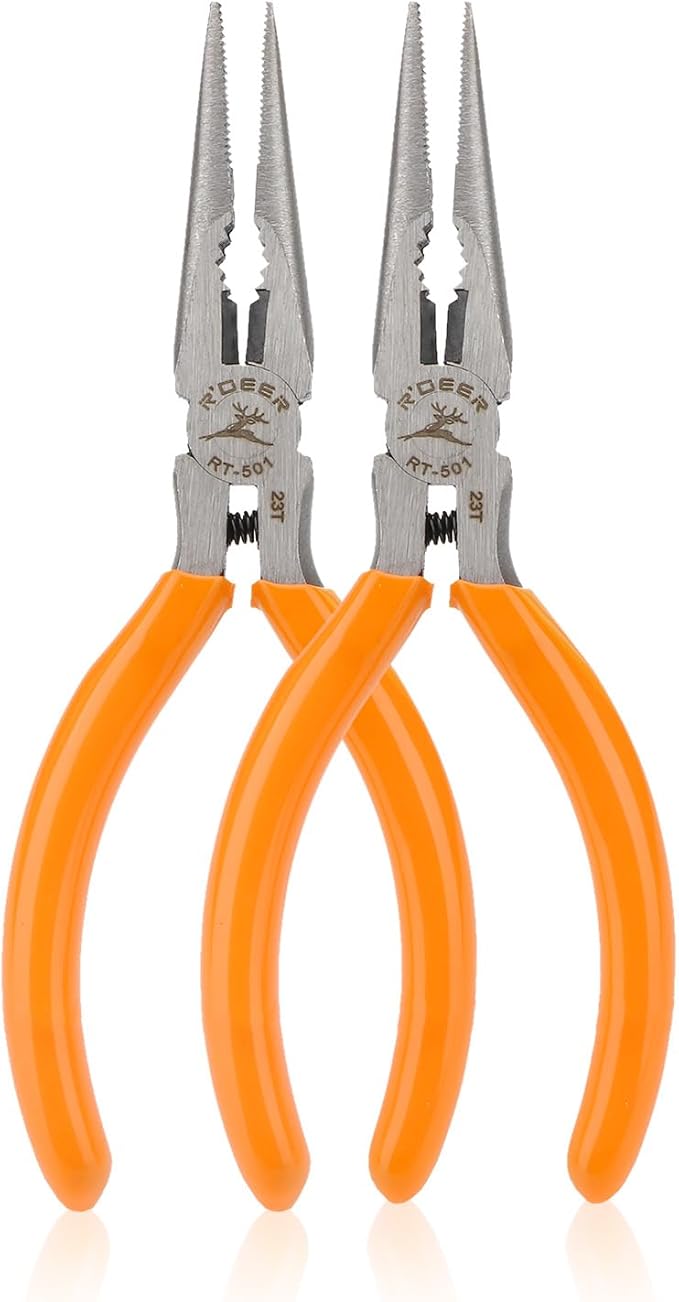 Rongon Small Needle Nose Pliers, 5” Long Nose Plier for Wire Bending, 2 Pack High Carbon Steel Serrated Jaw Pliers for Electronics & Jewelry, Stainless Steel Craft Tools with Non-Slip Grips(2Pcs)
