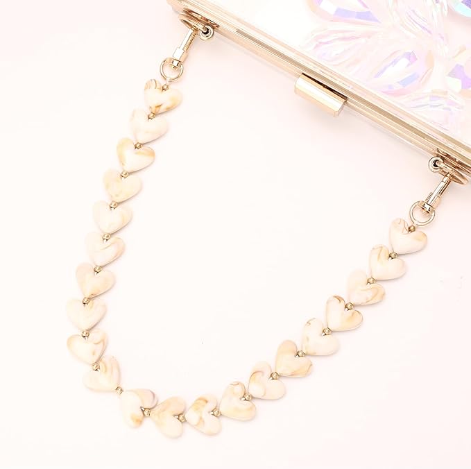 AUMEY Acrylic Heart Bag Chain Purse Charm Versatile handbag Chain Strap Wallet Handle Replacement Handbag Accessory