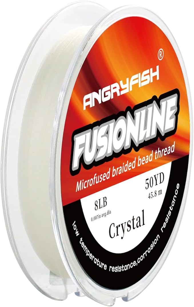 ANGRYFISH Fusionline Micro-Fused Braided Thread,Unbelievably High Tensile Strength,Not Stretch,Super Strong Stringing Material for Bracelet (Crystal, 8lb,0.007in-50yd)