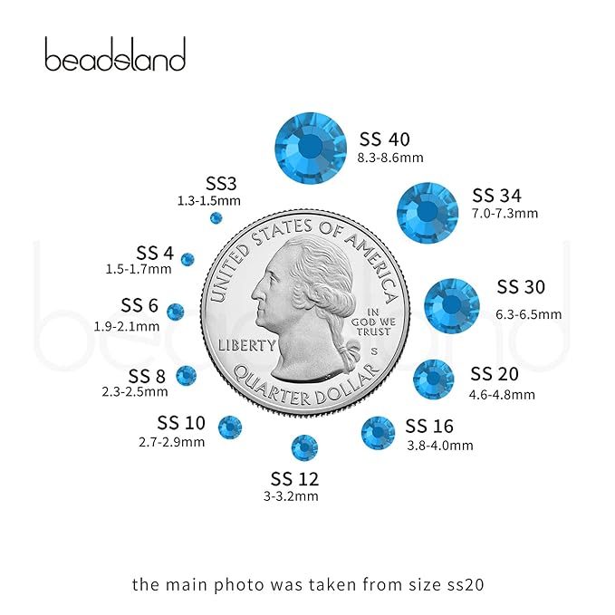 Beadsland 288pcs Flat Back Crystal Rhinestones Round Gems for Nail Art and Craft Glue Fix, Capri Blue, SS34,7.1-7.3mm