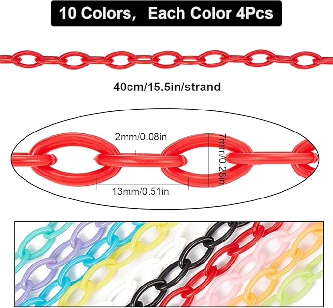 SUNNYCLUE Colorful Jewelry Chain Plastic Chains Links ABS Acrylic Cable Curb Chain Bird Toys Chains for Jewelry Making Chain