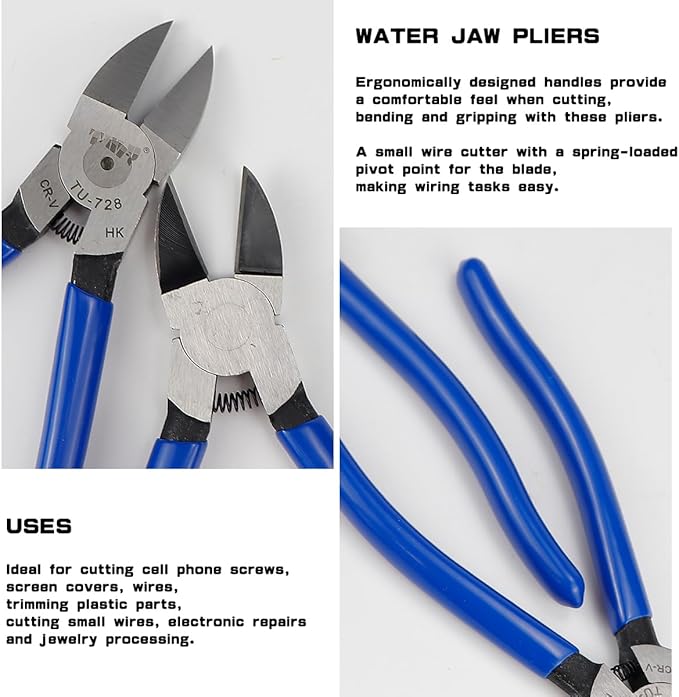 2Pcs Blue Diagonal Flush Wire Cutting Pliers, Precision Side Cutters Pliers for Crafting Jewelry Making, Wire Cutting (8inch)