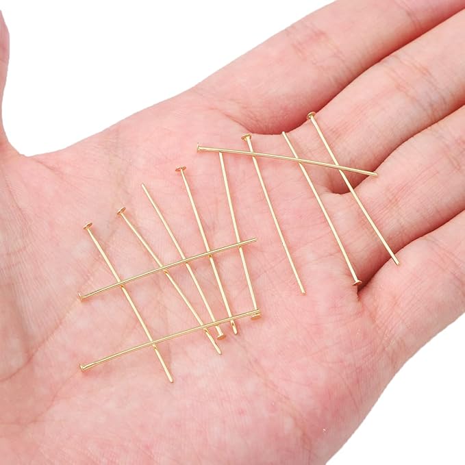 14K Gold Plated Flat Head Pins Non Tarnish 35mm 200pcs for Jewelry Making Findings