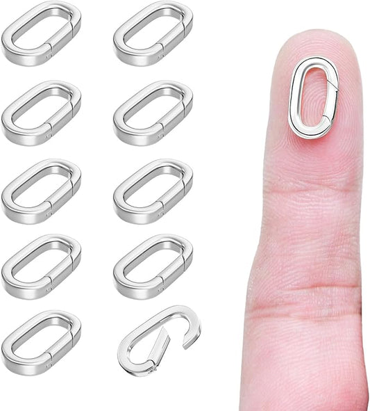 10Pcs Oval Clasp Carabiner Necklace Clasps and Closures, Spring Ring Clasp Pearl Necklace Enhancer Connector for Jewelry Bracelet Making