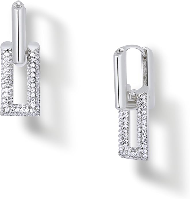 OZEL 14K Gold & Silver Plated Paperclip Chain Earrings with Cubic Zirconia – Dangle, Hoop, Huggie, Stud Styles – Women’s Fashion Jewelry Gift