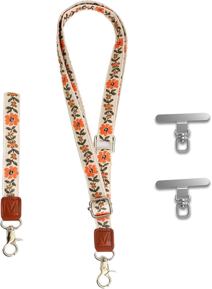 LEMEDE Wrist Keychain and Adjustable Phone Lanyard, Silver Hook Phone Crossbody Strap with 360° Rotating Phone Pads