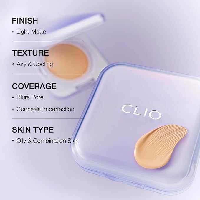 CLIO Kill Cover Mesh Blur Cushion Foundation, Flawless Full Coverage, Pore Blurring for Smooth Skin, Semi-Matte Finish, Long-Lasting, Lightweight, Oil-Control, Korean Foundation (23N GINGER)