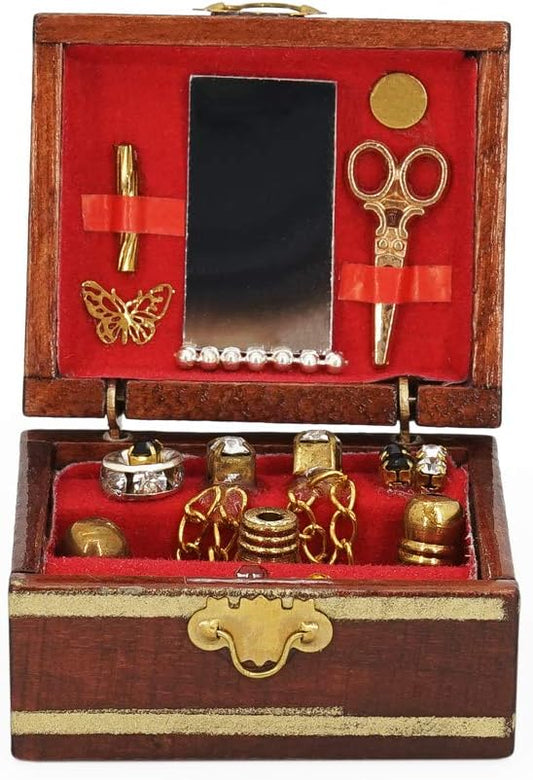 Odoria Dollhouse Jewelry Box Miniature: 1/12 Scale Makeup Box Organizer for Bedroom Victorian - Mini Treasure Chest Vintage Antique - Tiny DIY for Craft Wooden