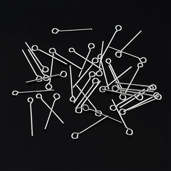 925 Sterling Silver Open Eye Pins 0.5x15mm 40pcs for Jewelry Making Findings