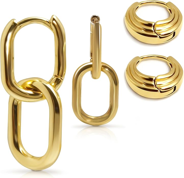 Gold Earrings for Women Trendy, Chunky Gold Huggie Stud Hoop Hypoallergenic Earrings, Jewelry Gifts for Best Friend