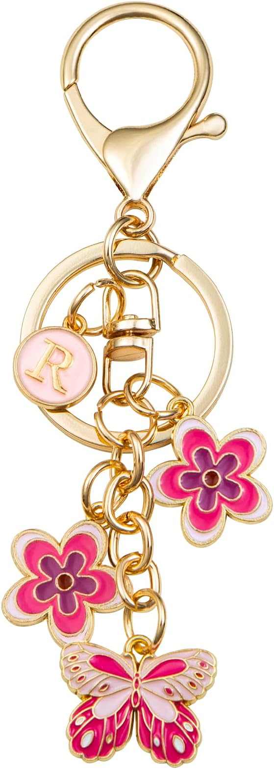 Pink Letter Keychain for Women Bag Charms Purse Charms Cute Stainless Steel Keychain Initial Letter Keys Charm Gifts