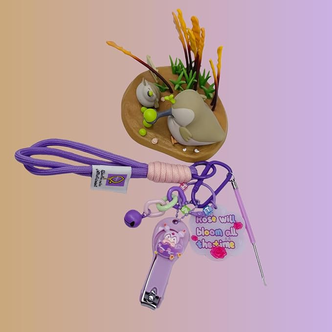 Cute Keychain with Nail Clipper Ear Pick for Women Girls Cute Key Chain Wristlet Cartoon Keychain Lanyard