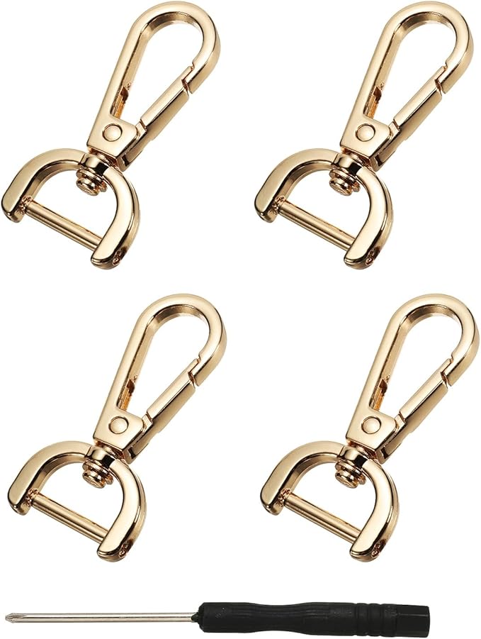 YELARXI Swivel Clasps Hook, 5/8 Inch ID Detachable Snap Hook W/Screw Bar D Ring Claw Clasp with Screwdriver Fit for Lanyard Bag Leather Craft Purse Hardware DIY Bag (4 Pack, Light Gold)
