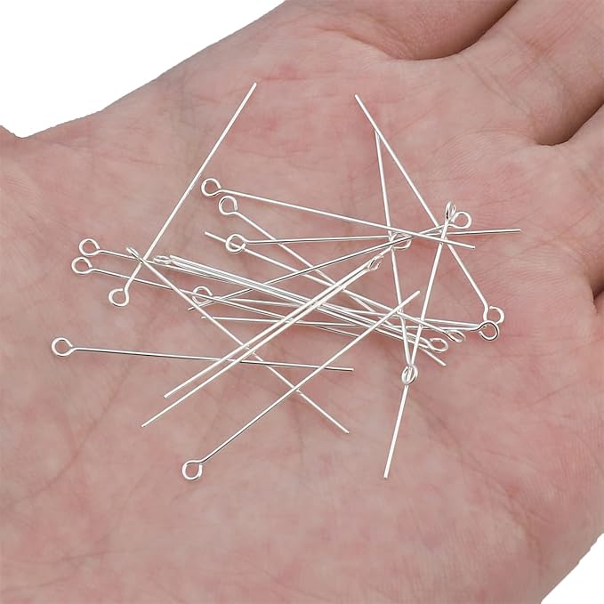 925 Sterling Silver Open Eye Pins 0.5x35mm 20pcs for Jewelry Making Findings