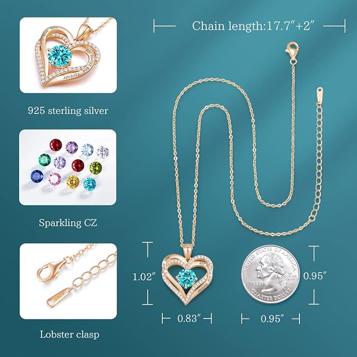 CDE Forever Love Heart Necklaces for Women, Wedding Anniversary, Birthday Mothers Day Christmas Day Gifts for Mom, Mother, Wife, friend, S925 Silver Jewelry with Birthstone Pendant