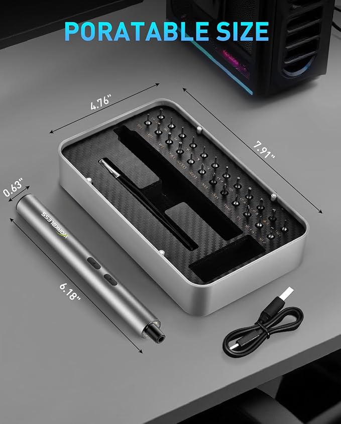 WorkBless Mini Electric Screwdriver, 3.7V Precision Screwdriver Set, 24-in-1 Magnetic Bits, USB-C Rechargeable, Repair Tool Set for Electronics and DIY Projects