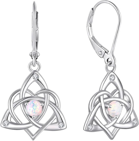 Starchenie Celtic Knot Dangle Earrings Sterling Silver Trinity Love Knot Leverback Earrings Gemstones Jewelry for Women