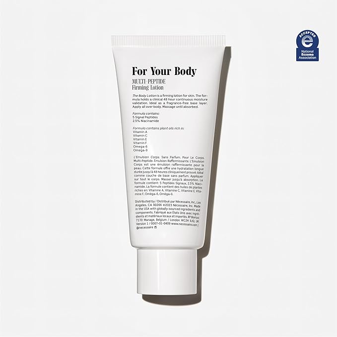 Nécessaire The Body Lotion Fragrance-Free — Unscented - Multi-Peptide - Firming Body Lotion for Women + Men. 2.5% Niacinamide. Non-Comedogenic Moisturizer for Sensitive Skin– 200 ml/6.8 fl oz