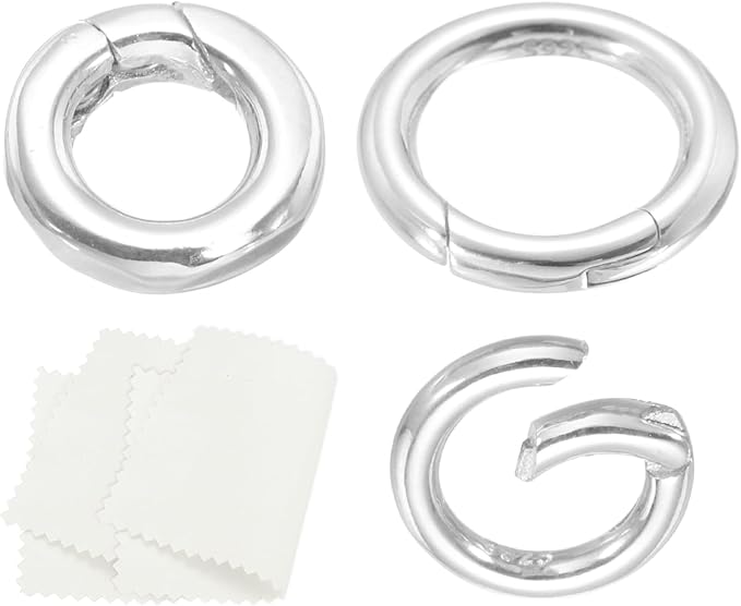PATIKIL 8/11.6/14.5mm 925 Sterling Silver Spring Gate Rings, 3Pcs Round Spring Clasps Necklace Enhancer Shortener Closures Connector for Jewelry Making Necklaces DIY, Silver Tone