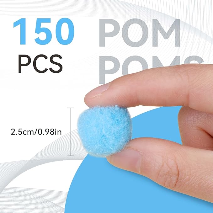 150 Pcs Pom Poms, 1 Inch Light Blue Craft Pom Poms, Mother's Day Fuzzy Pompom Puff Balls, Small Pom Pom Balls for DIY Arts, Crafts Projects, Home Decorations