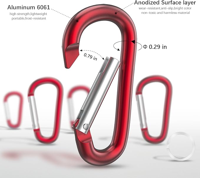 sprookber 3" Aluminum Carabiner D Ring, Caribeener Clips, Spring Snap Hook for Keychain Clip, Set of 10