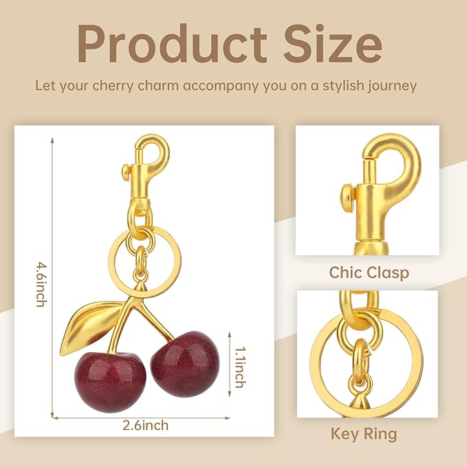 cherry bag charm, cute keychain cherry purse charms for handbags, bag accessories, gifts for women.