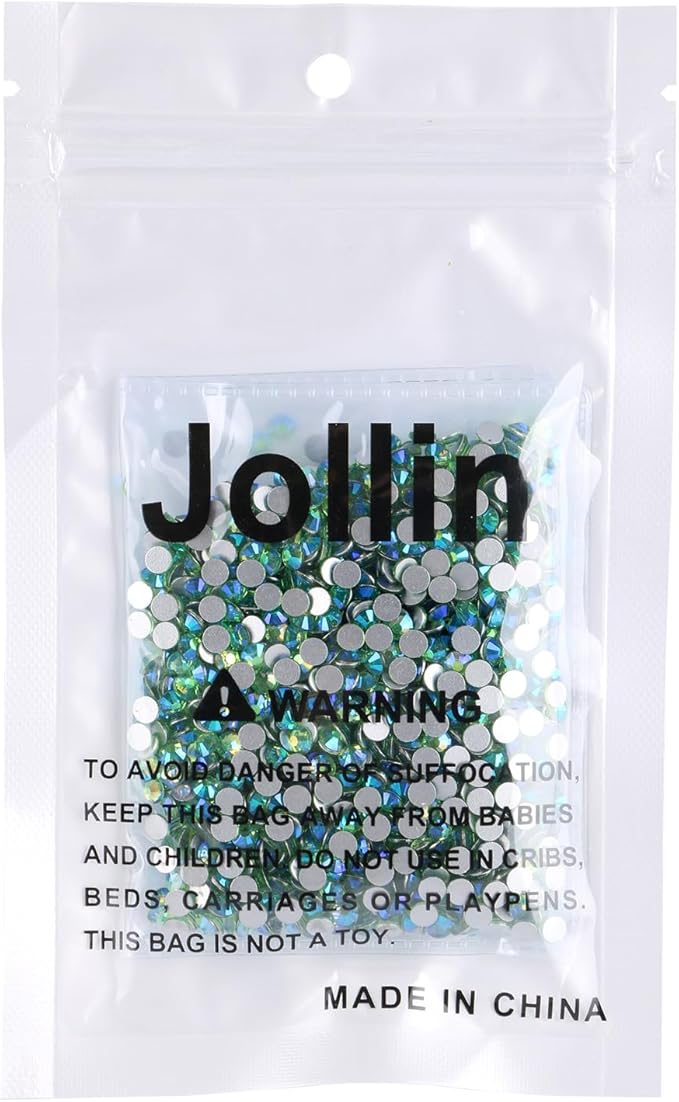 Jollin 1440pcs Flatback Rhinestones Glue Fix Crystal Glass Diamantes Gems for Crafting Nail Art Crafts Decorations Clothes Shoes 4.0 mm (ss16, Light-Green AB)