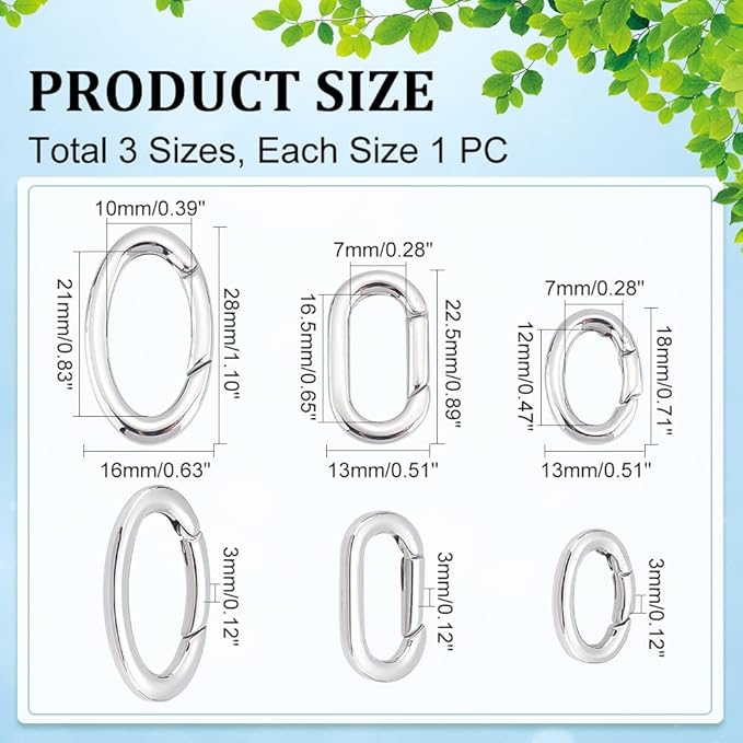 UNICRAFTALE 3pcs 3 Styles Spring Gate Rings Stainless Steel Snap Clasps Oval Clips Snap Hooks Spring Keyring Buckle Clasps for Bag Purse Shoulder Strap Key Chains