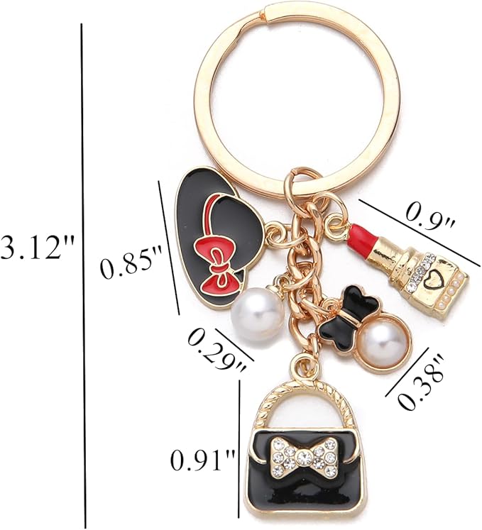 PHAETON 10PCS Keychains with Hat, Lipstick, Pearl, Bow, Handbag Pedant for Women Enthusiast Keychain Set Makeup Lovers Gift Cosmeticians Gift Make up Decoration Favor