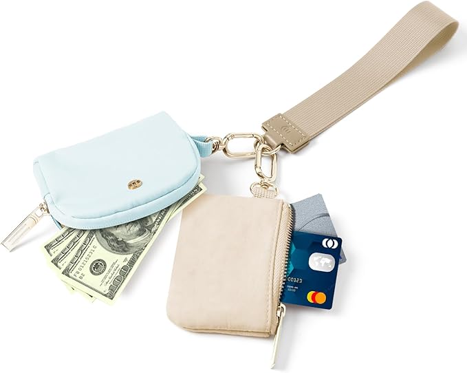 Keychain Wallet Mini Zip Around Wristlet Wallets for Women Detachable Dual Pouch Wristlet Portable Coin Purse Small Wallets