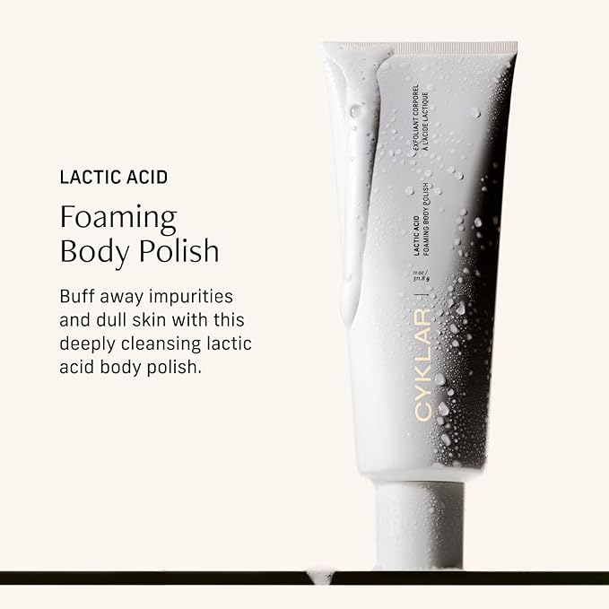 Cyklar Lactic Acid Foaming Body Polish – Exfoliating Body Wash & Cleanser – Features AHAs & Volcanic Pumice Exfoliators – Includes Glycerin for Hydration – Fragrance-Free, 11 fl oz