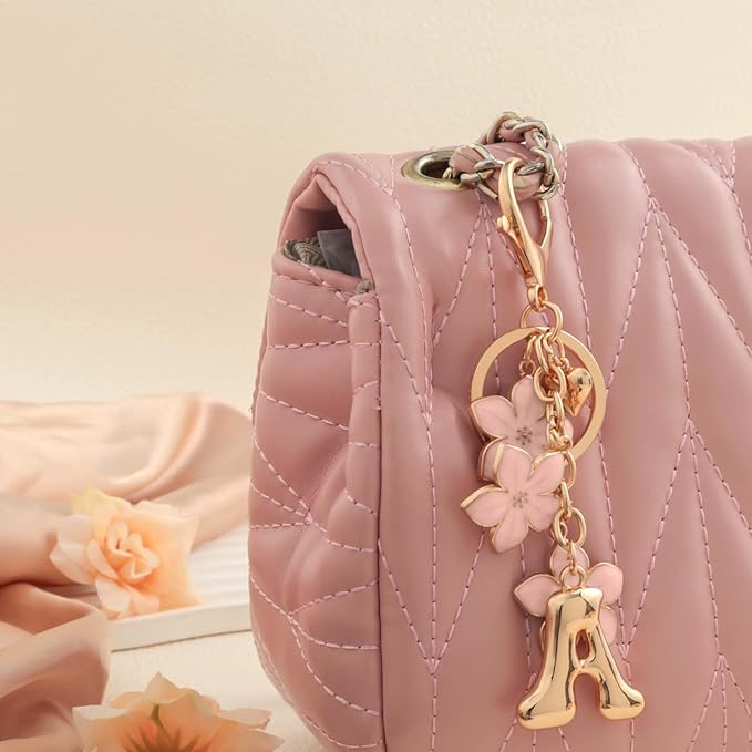 Snycler Bubble Initial Keychain Graceful Flower for bags car remote–A-Z Letter Charms for Women