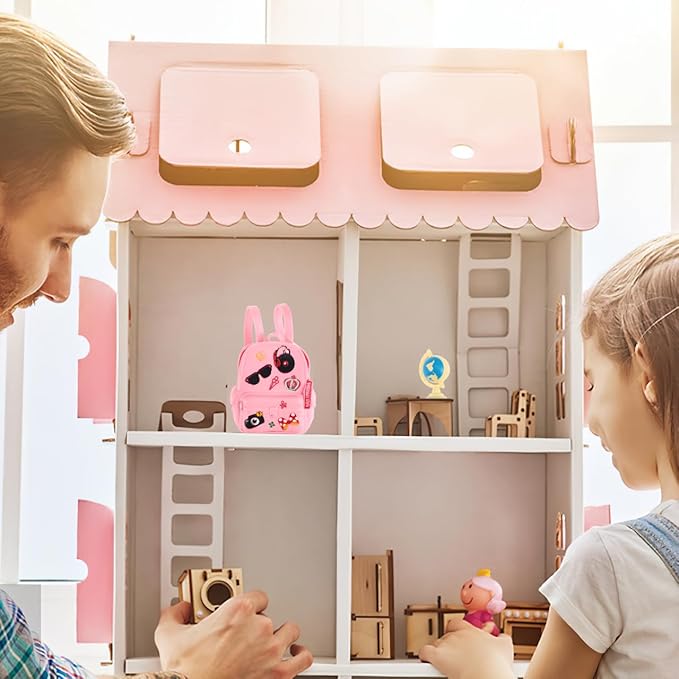 FAVOMOTO 18PCS Mini Doll School Supplies, Kids Dolls Dollhouse Accessories with Backpacks Rulers Desk Lamps Laptops Miniature Plastic Stationery Set for Dollhouse DIY Crafting School Playsets