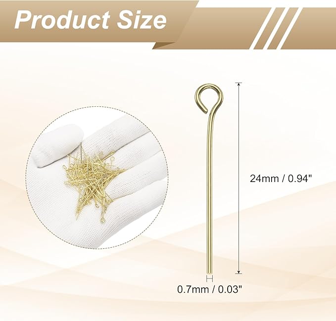 HARFINGTON 100pcs Open Eye Head Pins 0.55" 14mm Mini Metal Wire Eye Pins Beading Small Needles Bulk for Earring Pendant Necklace Bracelet Charm Jewelry Making Findings DIY Craft, 14K Gold